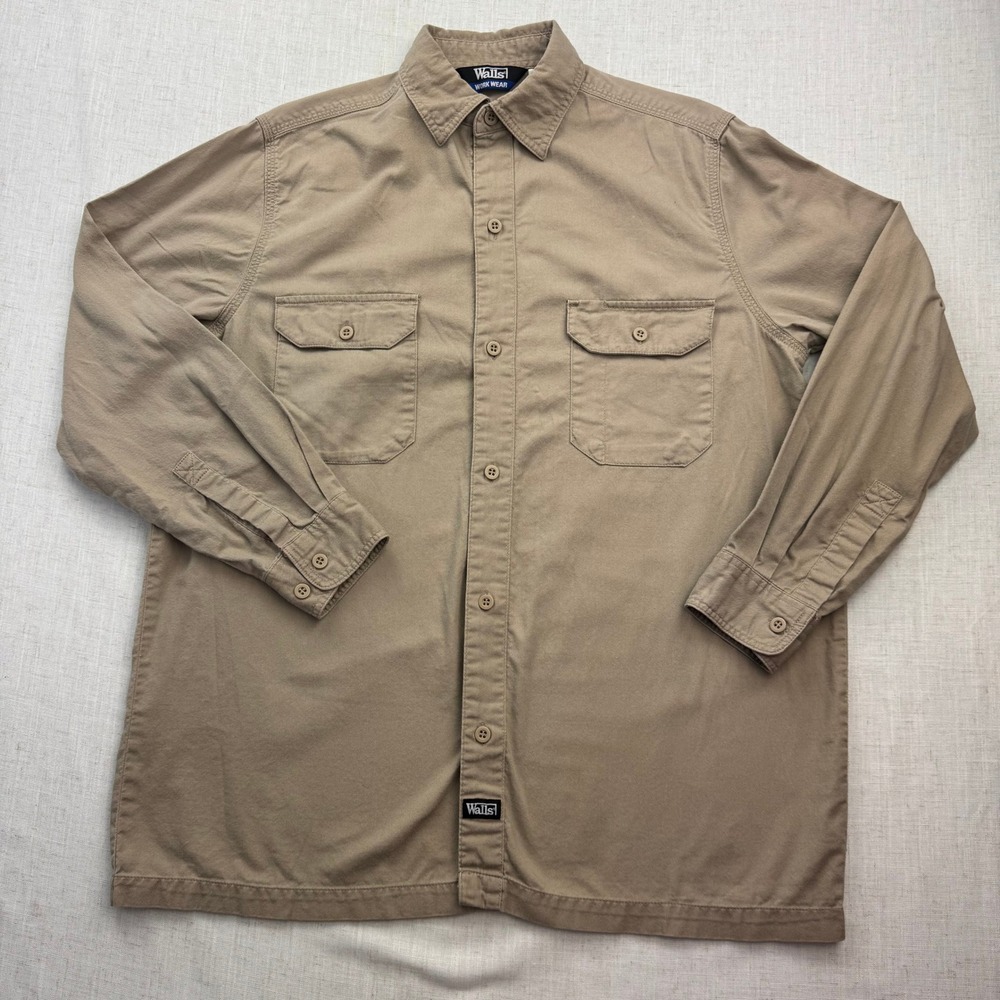 Walls Workwear Shirt Mens Large Regular Khaki Cotton Blend Utility Gorpcore